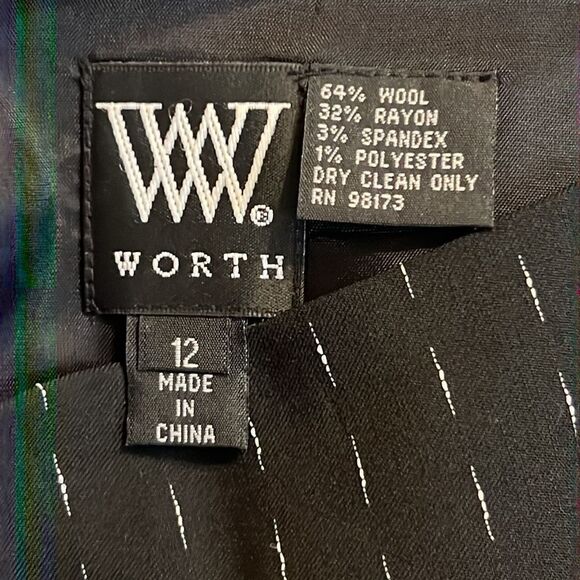 WORTH Black Large Pleat Skirt with White Pinstripe Style Pattern - Size 12 - Picture 10 of 10